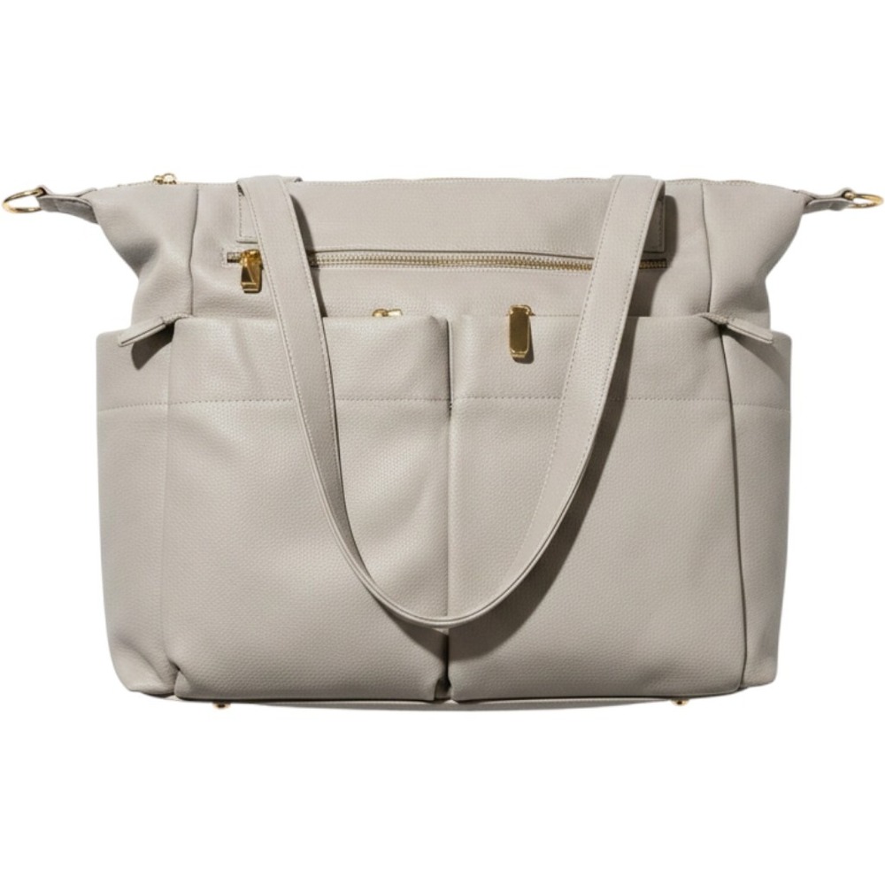 Miss Fong Diaper Bag Backpack Women OS Grey Vegan Leather Convertible Tote Gold